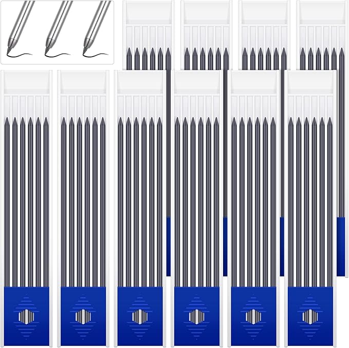 Spakon 60 Pcs 2.8mm Lead Refill Carpenter Construction Pencils Marker Lead Refills Dry Mechanical Woodworking Pencil Tools for Writing Drawing Drafting (Black)
