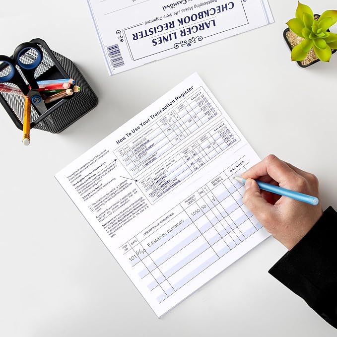 Larger Lines 12 Pack Check Registers for Personal Checkbooks, Blank Checkbook Registers for Personal or Businesses Use, Check Register Books to Log Transaction and Track Payments, Deposits, Finances