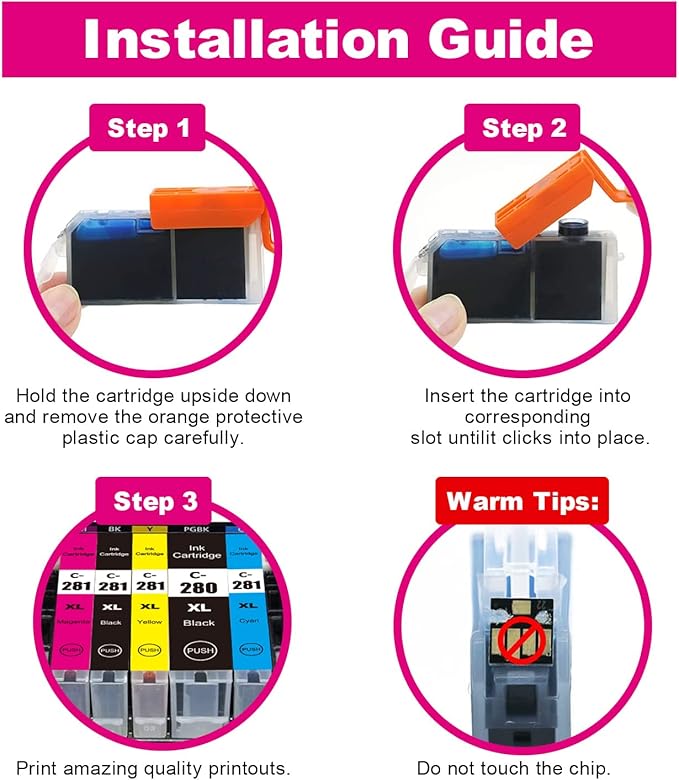 CLI-281 XXL Cyan/Magenta/Yellow-3 Color Ink Cartridges Compatible with Canon 281XXL CLI281 Value Pack Work for Pixma TS6120 TS8120 TR7520 TR8520 TS9120 TS6220 TS8220 TS9520 TS9521C
