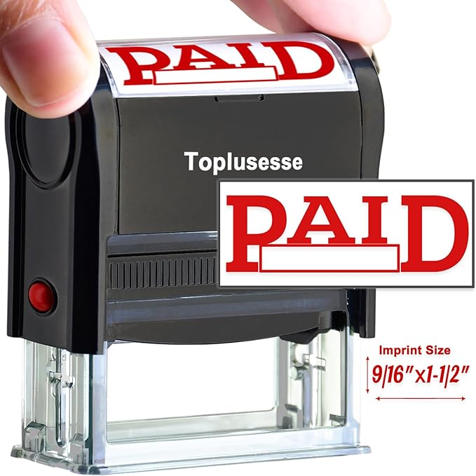 Paid Stamp Self Inking Rubber Business Stamp Office Stamp Self Inking Paid Stamp for Business Office Supplies- Red Ink