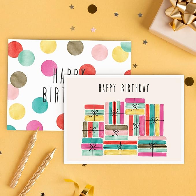 Sweetzer & Orange Watercolor Bulk Birthday Cards Assortment – 24pc Bulk Happy Day sheets with Envelopes Box Set – Assorted Blank Birthday decor Cards for Women, Men, and Kids in a Boxed Pack