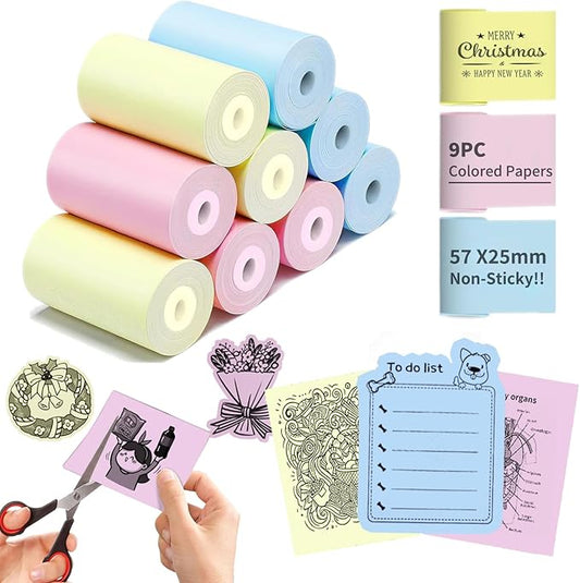 9 Rolls Thermal Printer Paper - Colorful, Non-sticker, 3 Color for Most Mini Thermal Printers