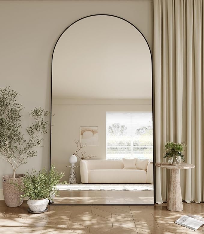 Oversized Full Body Mirror 35x78 inch Arched Full Length Mirror with Stand Aluminum Wall Mounted Hanging or Leaning Standing Mirrors,Black