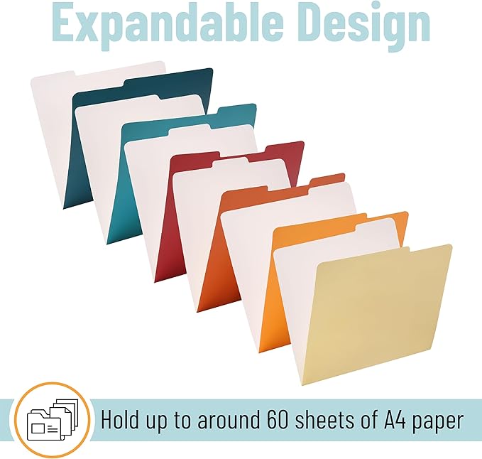Mr. Pen- File Folders, 18 Pack, Retro Colors, 1/3-Cut Tab, File Folders Letter Size, Colored File Folders, Office File Folder, Colored Folders, Office Supplies File Folders, File Folders with Tabs
