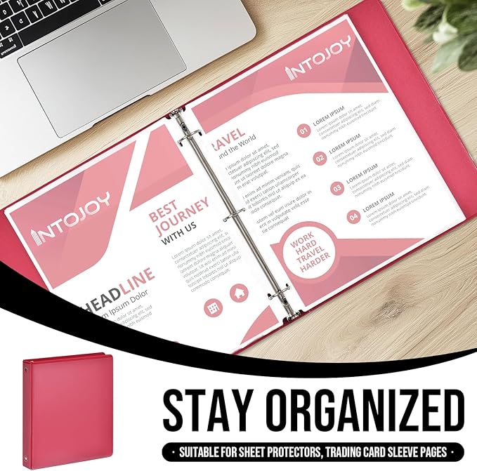 3 Ring Binder 1 Inch, IntoJoy 6 Pack Clear View 3 Hole Binder PVC-Free Fits 8.5x11 Inch Paper Flexible Round Ring Binders for School Office Home Binder Supplies (Red)