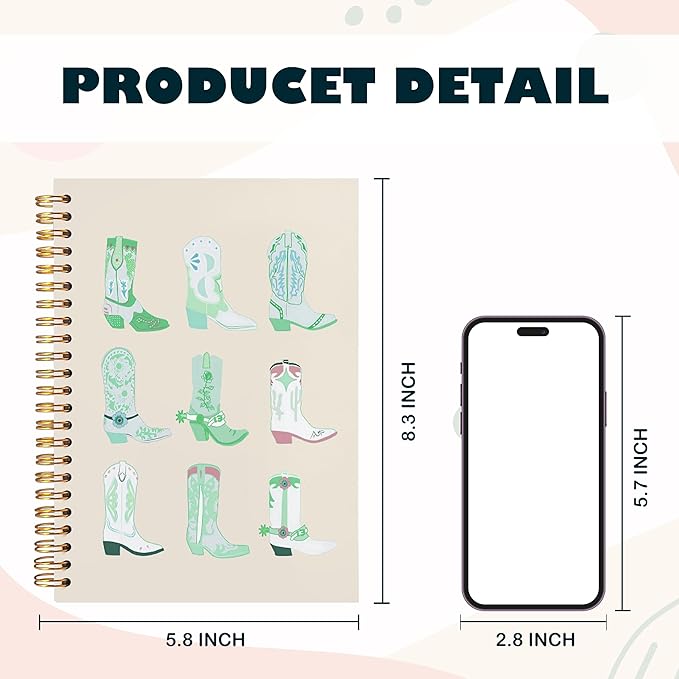 BearCake Green Cowgirl Boot Notebook, Cowgirl Stuff, Cowgirl Gifts, Western Office Supplies, Western Stuff for Women, Boho Western Notebook Journal 5.5x8.3 Green