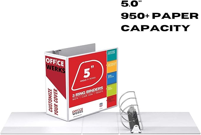 3 Ring Binder, Professional D Ring Binder 5 Inch, Presentation Folder for Pages 8.5 x 11 with Pockets, Clear View White Binder