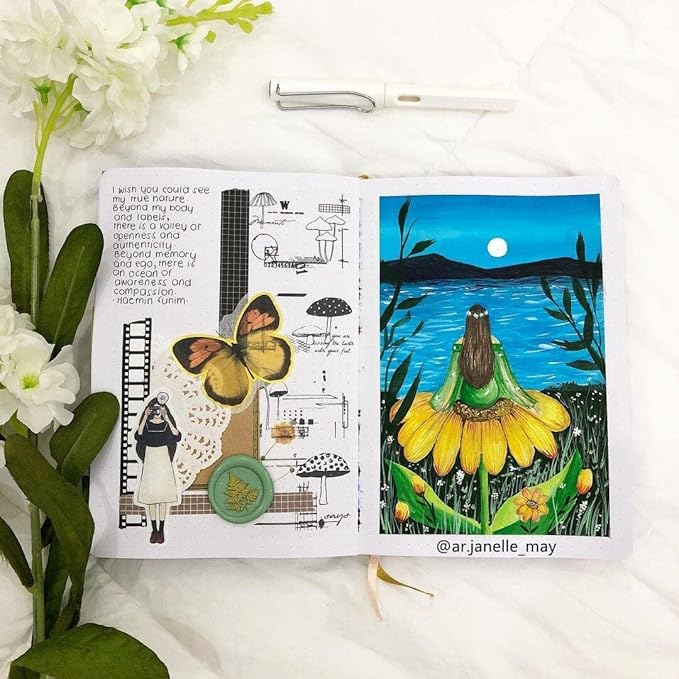 Dotted Notebook Journal 180GSM Bamboo Thick White Paper 160 Pages 5 * 5MM Dot Grid, Lay Flat Binding,Colored Silver Edges, Bookmarks and Expandable Back Pocket (BKP-7)