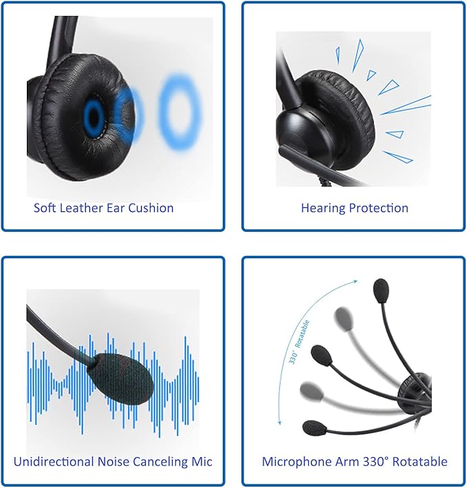 MAIRDI Call Center Headset with Microphone Noise Canceling, Office Phone Headset with RJ9 Jack & 3.5mm Connector for Landline Deskphone Cell Phone PC Laptop, for Mitel Aastra Toshiba NEC Shoretel