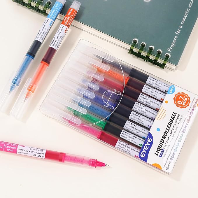 EYEYE 0.5mm Needle Tip Rollerball Pens Multicolor, 8 Assorted Colors Quick Dry Extra Fine Point Pen Smooth Writing Pens for Journaling, Note Taking, Office, School Supplies, Doodling & Gifts