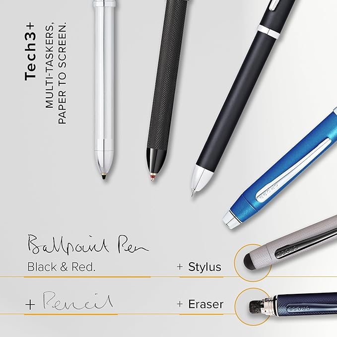 Cross Tech3+ Engraved Refillable Multi-Function Ballpoint Pen with Stylus, Medium Ballpen And Pencil, Includes Premium Gift Box - Satin Black