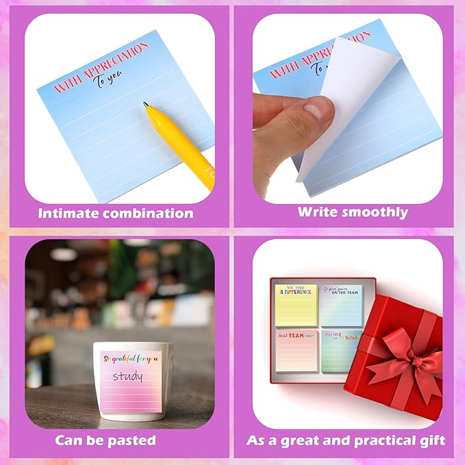 Yinder 24 Pcs Inspirational Sticky Notes with Lines Cute Motivational Sticky Notes Pad Employee Appreciation Gifts Bulk for Teacher Nurse Coworkers Office Supplies 3 x 3''(Classic Color,Thankful)