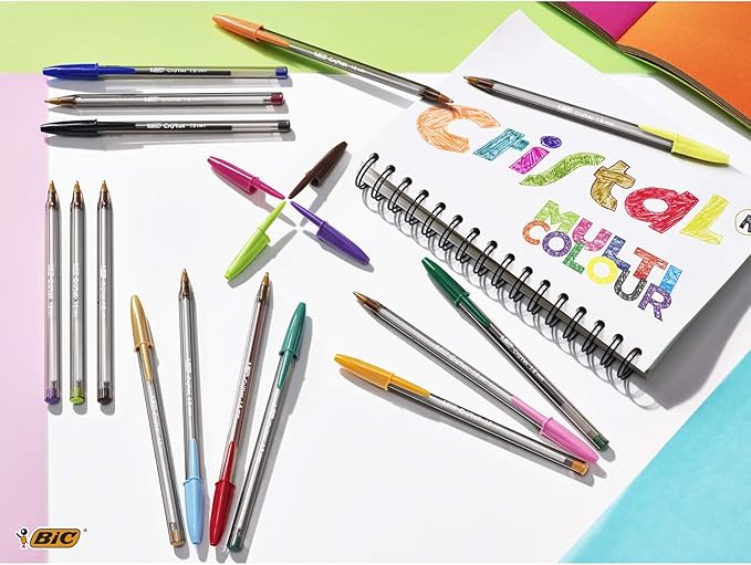 Bic Cristal Fun, Ballpoint Pens, Smudge-Proof Writing Pens and Wide Point (1.6 mm), Ideal for School, Purple Ink, Pack of 20