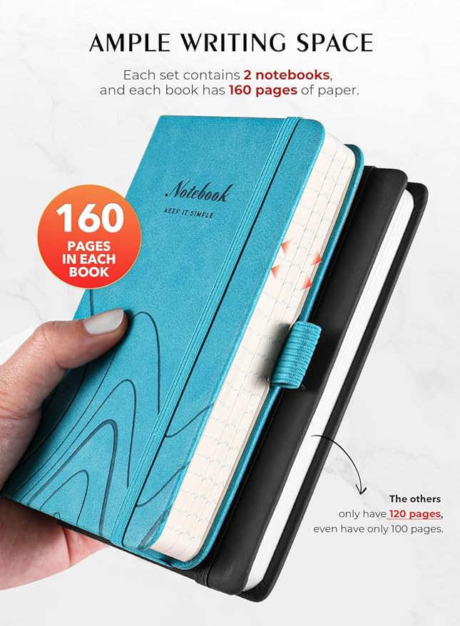 AISBUGUR Pocket Notebook, Small Notebook, 2-Pack Total 320 Pages,3.7" x 5.7" Pocket Notebook (2 Pack, Sky Blue Wave)