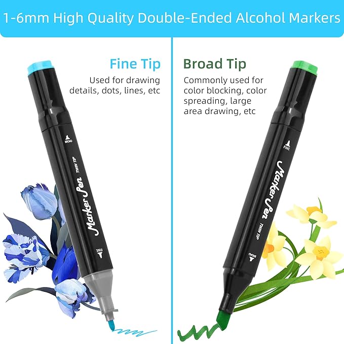 Alcohol Markers, 120 Colors Dual Tip Art Markers, Drawing & Coloring for Kids & Adults