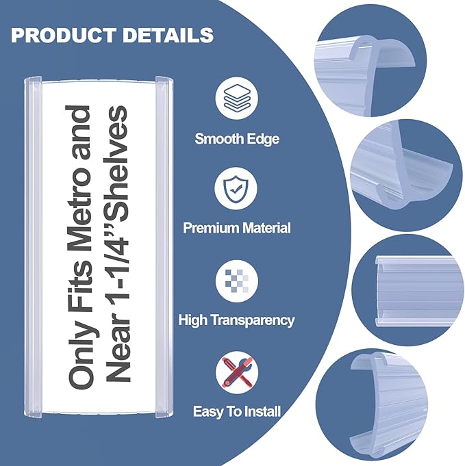 30 Pcs Label Holder Shelf Labels, Wire Shelf Label Holder with Label Paper Inserts, Shelf Labels for Wire Shelving, Metro Shelving Clips Plastic Label Holder Compatible with 1-1/4in Shelves