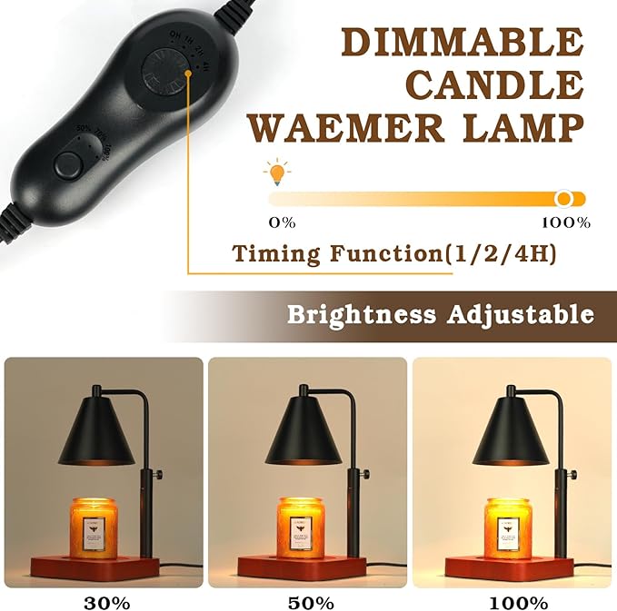 Modern Candle Warmer Lamp with Timer, Black Candle Lamp Warmer for Jar Candles, Birthday Gifts for Women Mom Her, Adjustable Metal Candle Lamp Dimmable, Mom Women Gifts Ideas, Home Decor for Bedroom