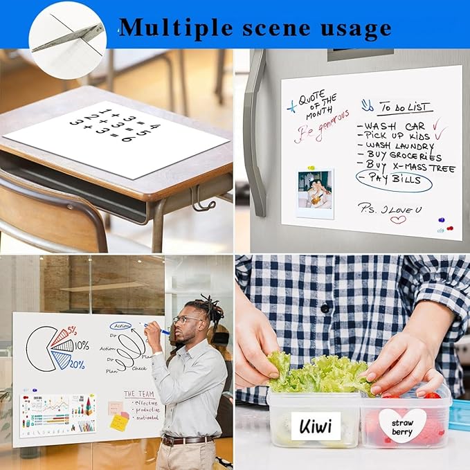 Dry Erase Adhesive Whiteboard Paper, 30" x 40" Stick on Magnetic Contact Board Sticker on Wall for School, Office, Kitchen Fridge, Kids Drawing
