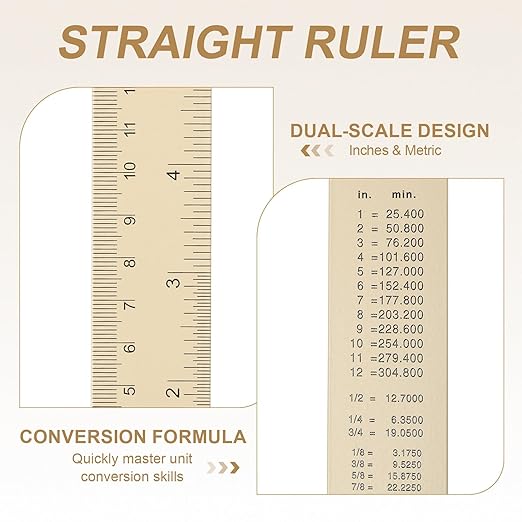 HARFINGTON 6pcs Metal Straight Ruler 20cm Metric SAE Aluminum Alloy Measuring Rulers Scale Tool with Hole for Measure Study Reading Classroom Office, Beige