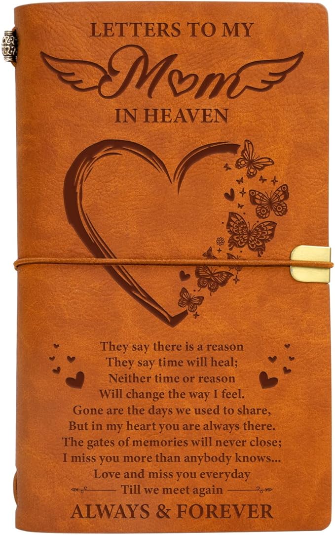 Vetbuosa Letter to Mom in Heaven Leather Journal,Memorial Gifts for Loss of Mom,Loss of a Mother Sympathy Gifts,Bereavement Gift Idea,In Memory of Loved One Gifts