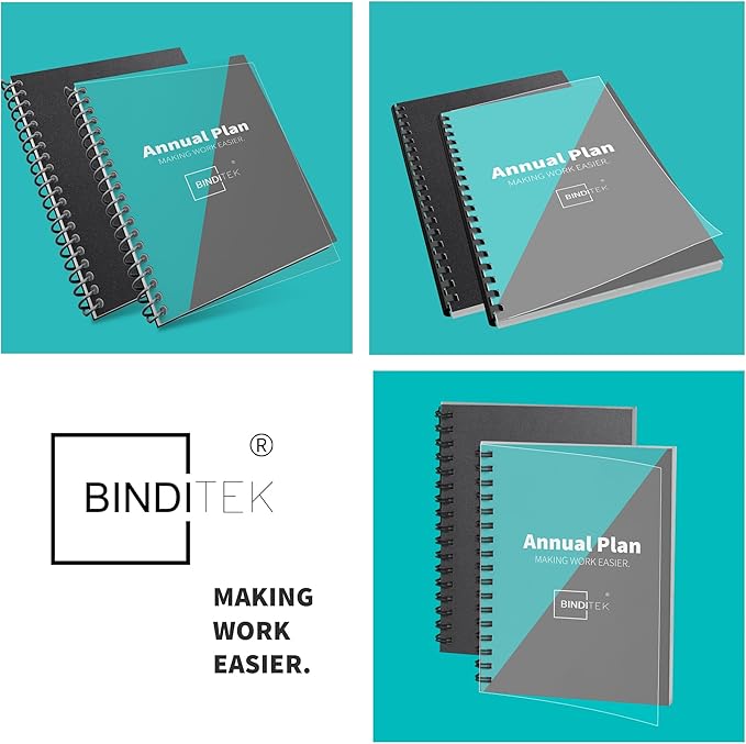 Binditek 200 Pack Binding Covers and Backs Set, 8.5 x 11 Inches, 100 Clear PVC (10 Mil), 100 Sand-Textured Polycovers (12Mil), Letter Size