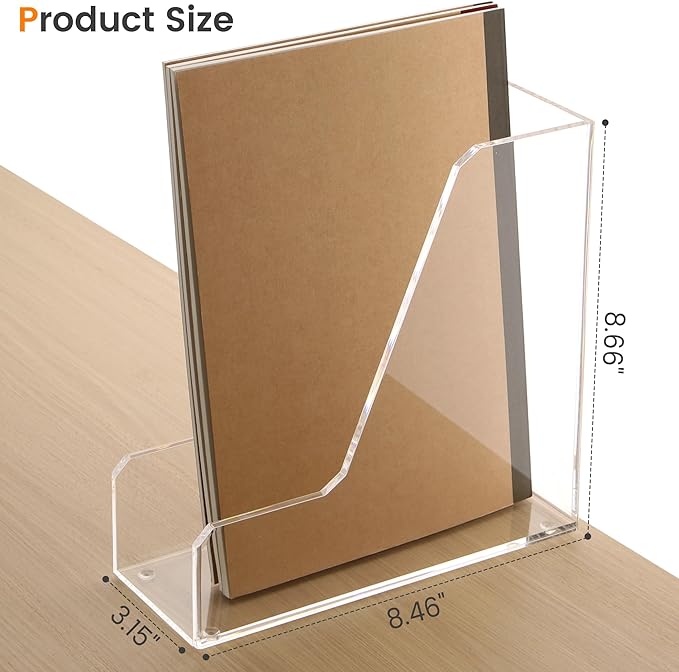 Acrylic Magazine Rack File Holder Desk Organizers and Storage 2-Pack Small Clear Acrylic Vertical Magazine Holder Book Stand for Office Desk