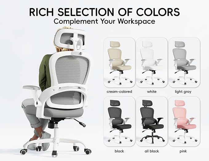 TRALT Office Chair - Ergonomic Office Chair with Back Support, Computer Chair - Home Office Desk Chairs, 330lbs Wide Seat Big and Tall Office Chairs with Headrest, Comfy Desk Chairs (Grey)