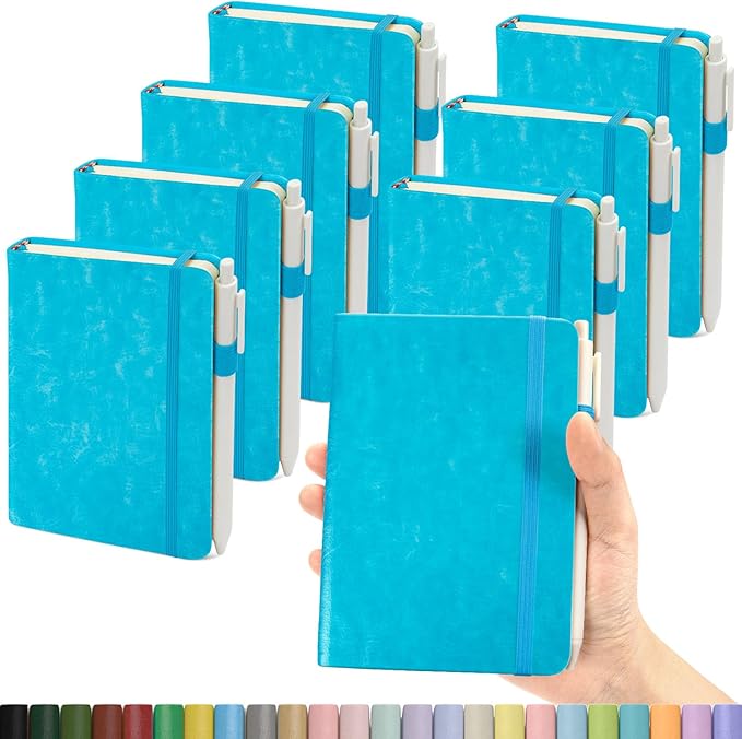 Pocket Small Notebook Journals, 8 Pack (Ocean Blue) Mini Notebook 3.7x5.7 Journaling Notebooks for Women Men, Hardcover Lined Note Pads with Pens for Work, Business, Travel Journal, Office Supplies