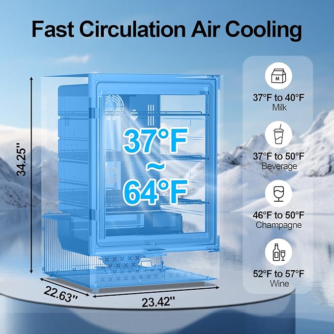 24 Inch Beverage Refrigerator, 5.2 Cu. Ft. Drink Refrigerator with Glass Door, 200 Cans Under Counter & Freestanding Drink Fridge, Reversible Door, Built-In Beverage Cooler for Kitchen, Bar or Office.