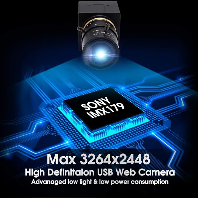 SVPRO 8MP USB Webcam with Zoom Lens,2.8-12mm Optical Zoom Camera with Sony IMX179 Sensor,High Definition Webcam3264x2448 HD Video Camera USB2.0 UVC Plug and Play Camera Support OTG
