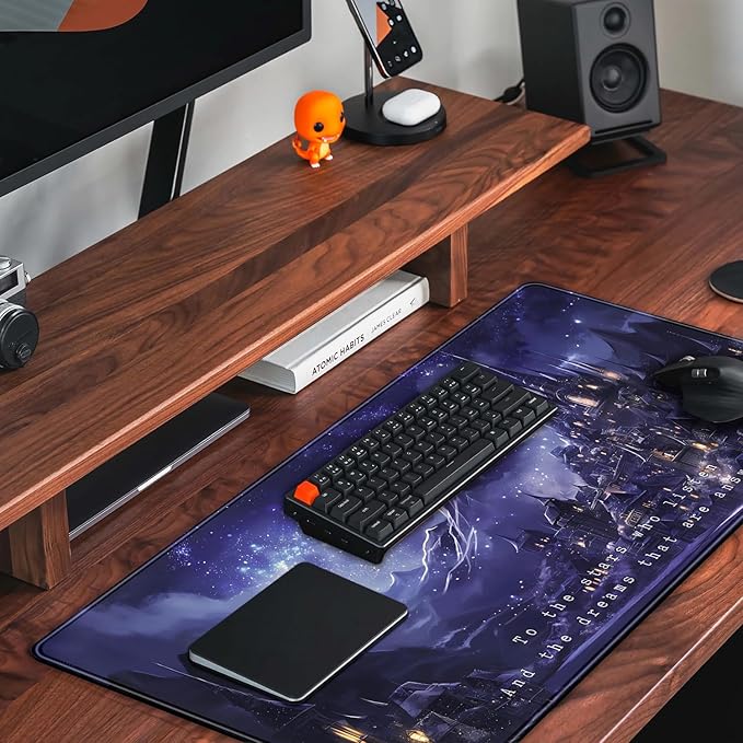 Night Purple Desk Mat Dark Academia Anime Computer Desk Keyboard Mat, 31.5 X 15.8 in Office Decor for Women Castle Aesthetics Mouse Pad XXL for Desktop Laptop Computer Mouse Gaming Pad