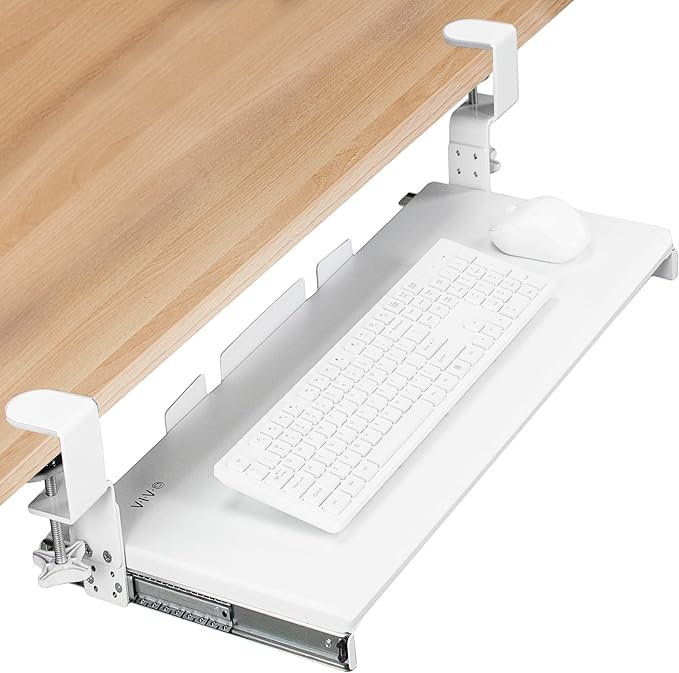 VIVO Large Height Adjustable Under Desk Keyboard Tray, C-clamp Mount System, 27 (33 Including Clamps) x 11 inch Slide-Out Platform Computer Drawer for Typing, White, MOUNT-KB05HW