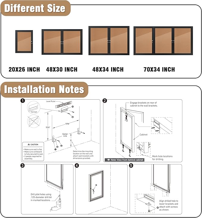 26"x20" Enclosed Bulletin Board, Outdoor Lockable Weather-Resistant Aluminum Cork Noticeboard for School & Office, Silver Frame w/Black Flet