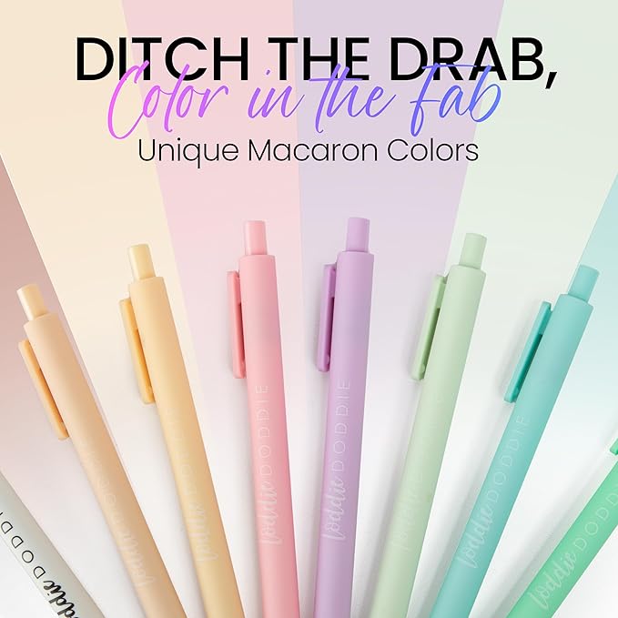 Loddie Doddie Macaron Color Pens for Journaling & Note Taking - 8 Pack 0.7 mm Medium Point Smooth Retractable Pens, No Bleed & Smudge - Pastel Colored