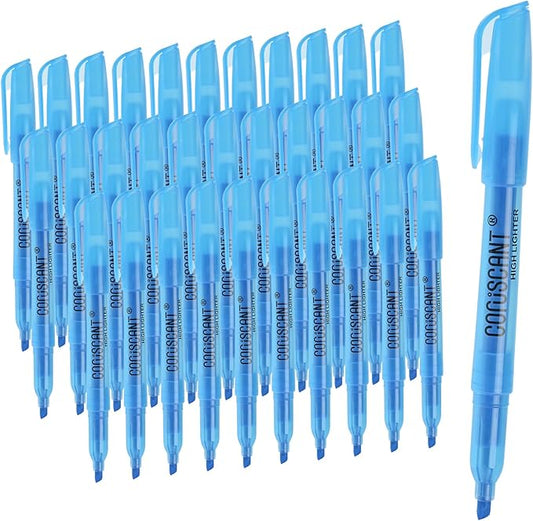coruscant Blue Highlighters Bright Colors,32 Packs, Chisel Tip Marking, Quick Drying,No Bleed for Teacher Kids Organizing and Coloring in the Home, School, Office