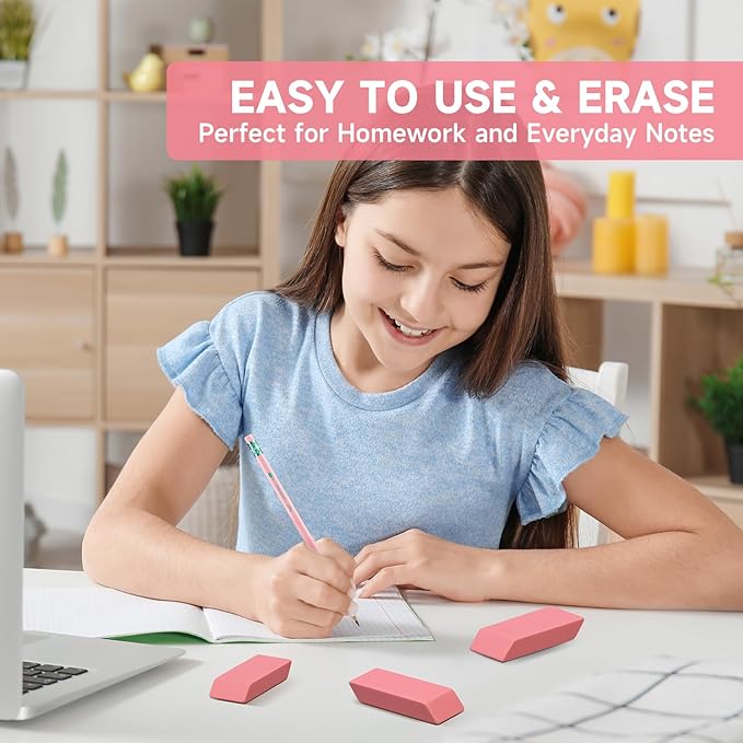 72 Pack Pink Erasers Bulk, Large Pencil Erasers for School, Classroom, Teacher, Homeschool, and Office Supplies