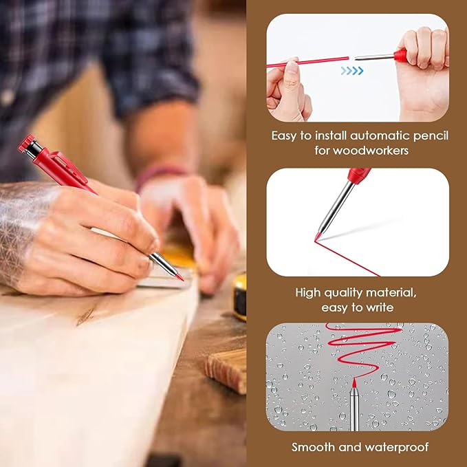 24Pcs 2.8mm Carpenter Pencil Refill Long Lasting HB Refill for Construction Pencils Replacements Carpenter Marker Graphite Woodworking Mechanical Pencil Leads(Red)