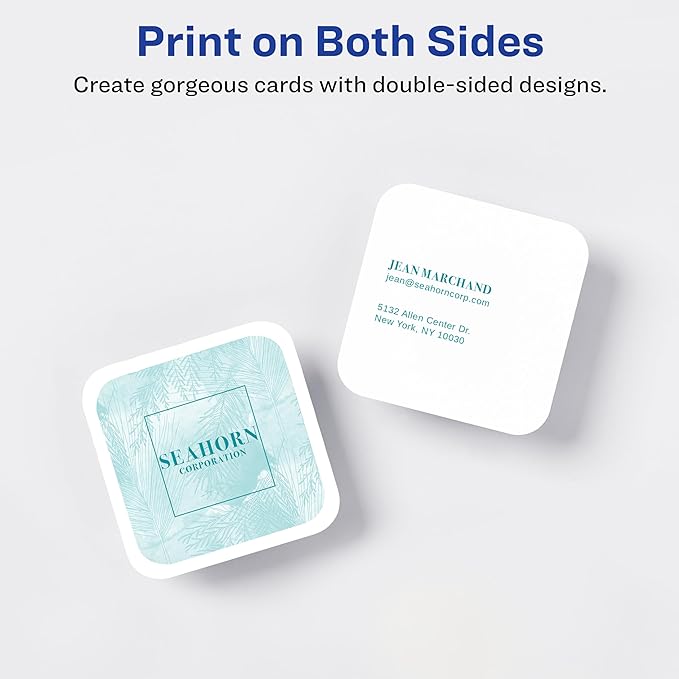 Avery Clean Edge Printable Square Cards with Sure Feed Technology, Rounded Corners, 2.5" x 2.5", White, 180 Blank Cards for Laser Printers (35703)