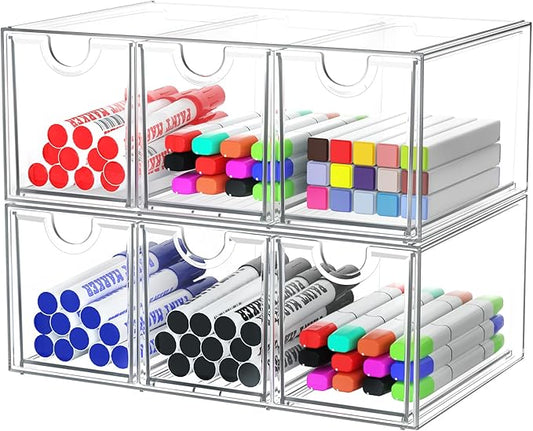 Acrylic Makeup Organizer with 6 Drawers, Bathroom Counter Organizer, Acrylic Organizers, Desk Organizer, Office Supplies, Storage Drawers for Cosmetic, Pencil, Coffee, etc