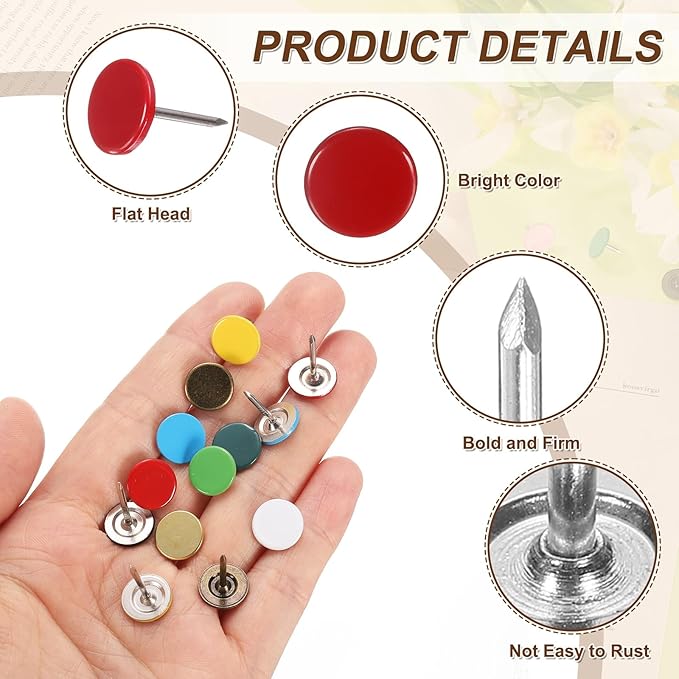 uxcell 150Pcs Upholstery Tacks, 11mmx17mm Flat Head Thumb Tack Decorative Furniture Nails Push Pins for Furniture Sofa Headboards, Red