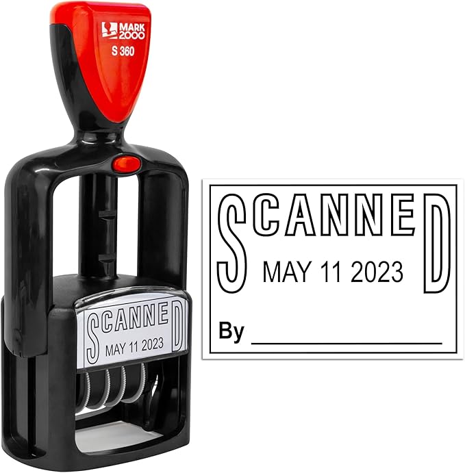 Self-Inking Rubber Date Office Stamp with Scanned Phrase - Black Ink - 12-Year Band