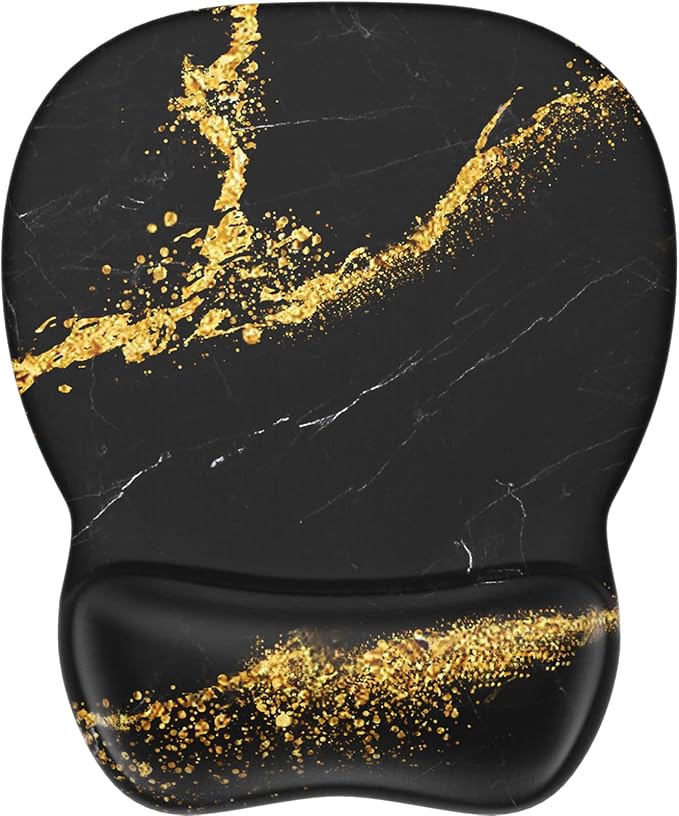 MROCO Ergonomic Mouse Pad with Gel Wrist Rest, Comfortable Mousepad with Smooth Wrist Support Surface and Non-Slip PU Base for Pain Relief, Computer, Laptop, Office & Home, 9.4 x 8.1 in, Black Gold