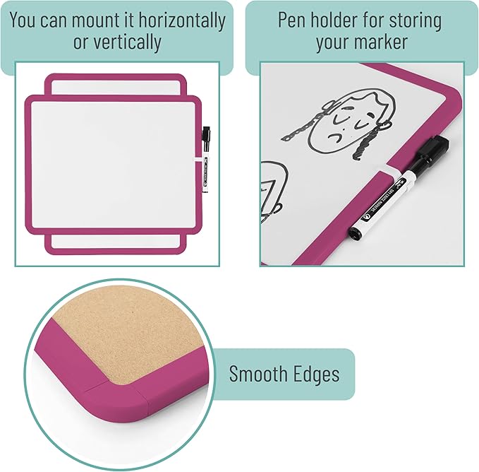 Mr. Pen- Dry Erase Board, 14” x 11” with a Black Dry Erase Marker, Magenta Frame, Small White Board, White Board for Kids, White Board for Students, Small Dry Erase Board, Mini White Board