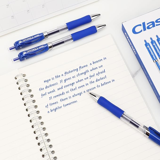 Classic Retractable Gel Roller Pens, 0.7mm Fine Point, Blue Ink (Blue Ink - 12 Packs)