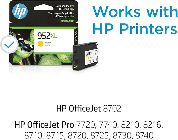 HP 952XL Yellow High-yield Ink Cartridge | Works with HP OfficeJet 8702, HP OfficeJet Pro 7720, 7740, 8210, 8710, 8720, 8730, 8740 Series | Eligible for Instant Ink | L0S67AN