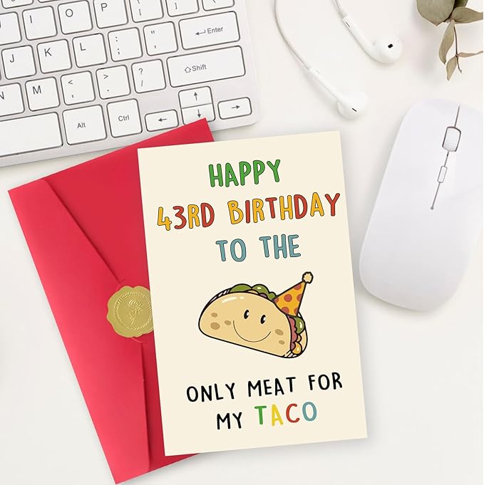 Funny 43rd Birthday Card Gifts for Men, Happy 43rd Birthday Decorations for Husband Him, Taco Gifts for 43 Years Old Bday Man, Cool 43 Mens Bday Ideas