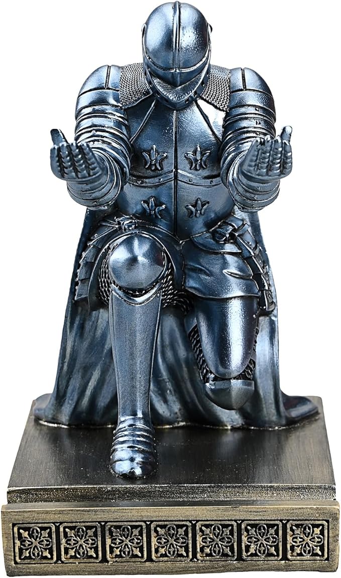 Windbreaker Soldier Knight Pen Holder Personalized Desk Accessory, Mobile Phone & Gaming Controller Holder, Device Stand Gift for Medieval Enthusiasts (Blue)