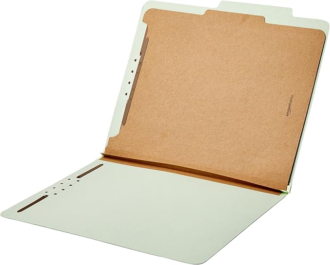 Amazon Basics Classification Folder- 100% Recycled, 1 Divider, 2-Inch Embedded, 12.05 x 10.47 inch (Letter), Light Green, 10-Pack