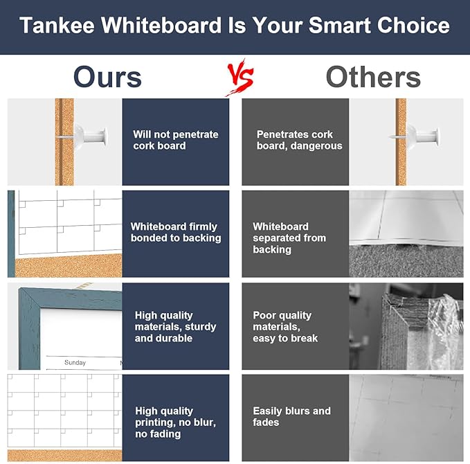 Whiteboard Calendar & Corkboard for Wall, 17"x13" Dry Erase Monthly Calendar with Wood Framed, Magnetic White Board Cork Board Combo, Calendar Bulletin Board for Home Office Kitchen Memo Planner