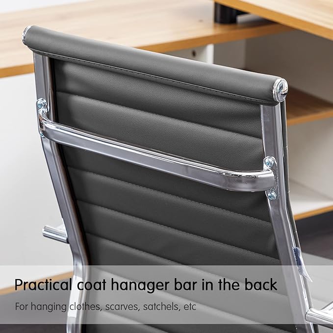 Home Office Chair Ribbed, Modern Leather Conference Waiting Room Chairs,Ergonomic Office Desk Chair, High Back Executive Computer Chair, Adjustable Swivel Chair with Arms (Gray)
